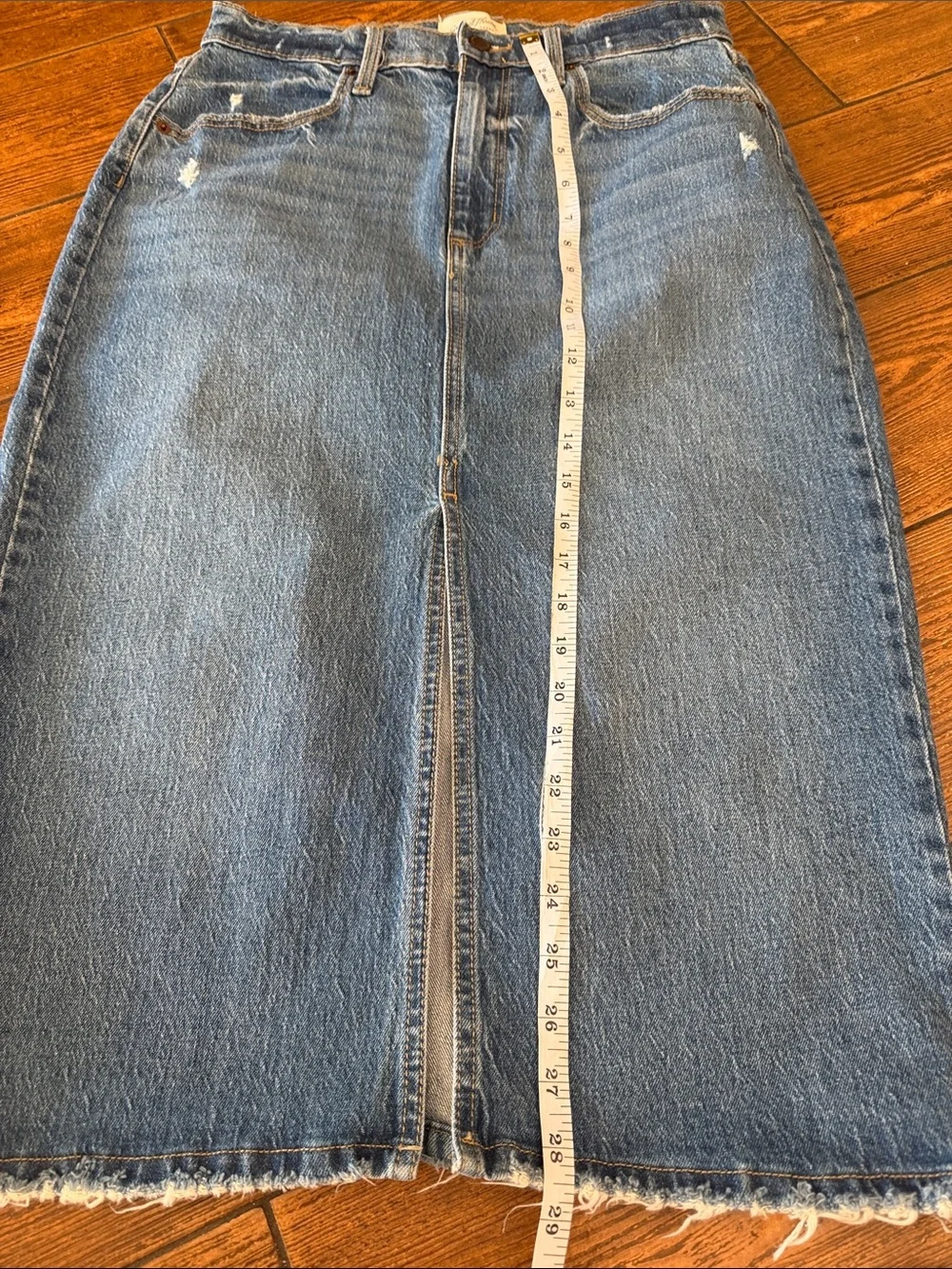 Universal Thread Denim Maxi Skirt Medium Wash Front Slit Blue 8